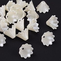 Multi-Petal Flower ABS Plastic Imitation Pearl Bead Caps, Creamy White, 10x15mm, Hole: 2mm(X-OACR-R016-25)