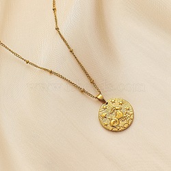 Constellation Coin Stainless Steel Pendant Necklace for Women, Golden, Capricorn, 17.72 inch(45cm)(PW-WG95399-02)