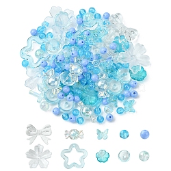 DIY Jewelry Making Finding Kit, Including Flower & Round & Flat Round & Candy Glass & Acrylic & Plastic Beads, Butterfly Glass Charms, Light Sky Blue, 6~30x6~30.5x3~11.5mm, Hole: 0.8~2mm(DIY-FS0002-92)