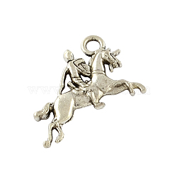 Tibetan Style Zinc Alloy Pendants, Horse Jockey Charms, Lead Free & Cadmium Free, Antique Silver, 16x23x2.5mm, Hole: 2.5mm, about 294pcs/500g(TIBEP-R334-305AS-RS)