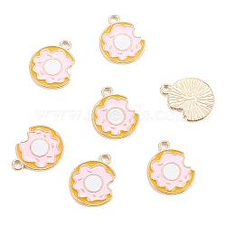 Light Gold Plated Alloy Enamel Pendants, Donut, Pink, 18.5x14.5x1.2mm, Hole: 1.8mm(ENAM-R136-29)