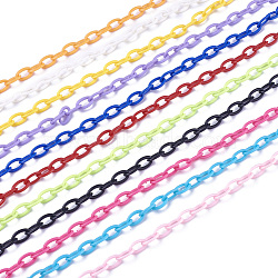 ABS Plastic Cable Chains, Oval, Mixed Color, 13x7~7.5x2mm, about 15.35~15.74 inch(39~40cm)/strand(KY-E007-01)