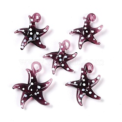 Handmade Lampwork Pendants, Bumpy, Starfish, Dark Red, 28~34x27~30x7~8.5mm, Hole: 2~2.5mm(LAMP-C015-02I)