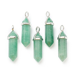 Natural Green Aventurine Pendants, with Platinum Tone Brass Findings, Bullet, 39.5x12x11.5mm, Hole: 4.5x2.8mm(X-G-M378-01P-A08)