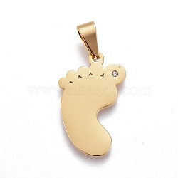 Ion Plating(IP) 304 Stainless Steel Pendants, with Rhinestone, Footprint, Golden, 24.5x15.5x1mm, Hole: 3.5x8mm(STAS-F203-02G)