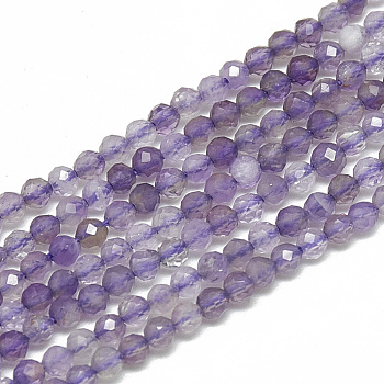 Natural Amethyst Beads Strands, Faceted, Round, 2~2.5mm, Hole: 0.3mm, about 177pcs/strand, 14.9 inch