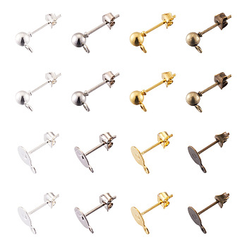 Brass Stud Earring Findings, with Iron Pin & Ear Nuts, Loop, Mixed Color, 616pcs/set