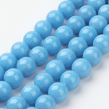 Natural Mashan Jade Round Beads Strands, Dyed, Deep Sky Blue, 10mm, Hole: 1mm, about 41pcs/strand, 15.7 inch