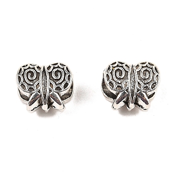 Tibetan Style Alloy European Beads, Lead Free & Cadmium Free, Antique Silver, Large Hole Beads, Butterfly, 8x9x6mm, Hole: 4mm