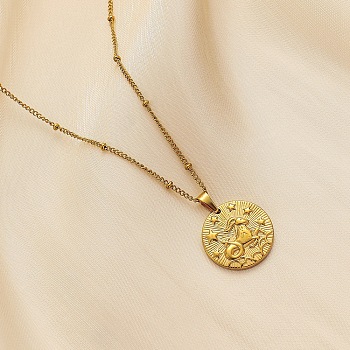 Constellation Coin Stainless Steel Pendant Necklace for Women, Golden, Capricorn, 17.72 inch(45cm)