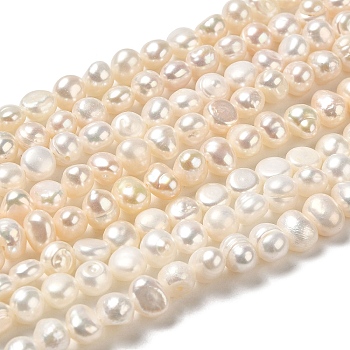 Natural Cultured Freshwater Pearl Beads Strands, Two Side Polished, Grade 4A, Seashell Color, 5x5~5.5x4~5mm, Hole: 0.6mm, about 74pcs/strand, 14.65~14.76''(37.2~37.5cm)