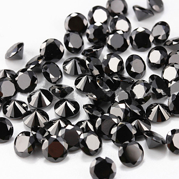 Diamond Shaped Cubic Zirconia Pointed Back Cabochons, Faceted, Black, 4mm