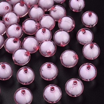 Transparent Acrylic Beads, Bead in Bead, Round, Pearl Pink, 11.5x11mm, Hole: 2mm, about 520pcs/500g