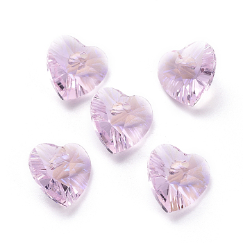 Glass Rhinestone Charms, Faceted, Heart, Light Rose, 10x10x5mm, Hole: 1mm