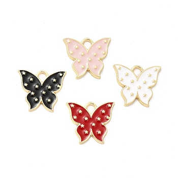 Alloy Enamel Pendants, Light Gold, Butterfly Charm, Mixed Color, 14x16x1.6mm, Hole: 2.6x2mm