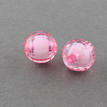 Transparent Acrylic Beads, Bead in Bead, Faceted, Round, Hot Pink, 12mm, Hole: 2mm, about 580pcs/500g