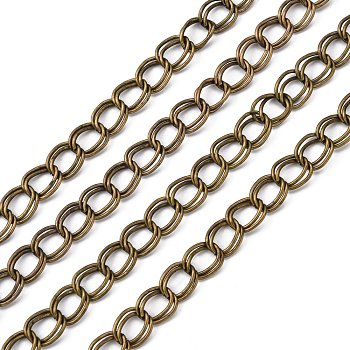 Iron Double Link Chains, Unwelded, Lead Free and Nickel Free, Antique Bronze Color, with Card Paper, link: 9.4mm wide, 10mm long, 1mm thick