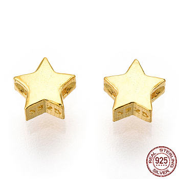 925 Sterling Silver Beads, Star, Nickel Free, with S925 Stamp, Real 18K Gold Plated, 4x4.2x2.2mm, Hole: 0.8mm