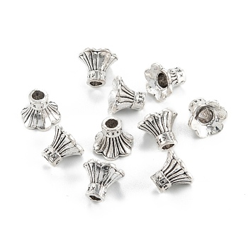 Nickel Free & Lead Free Alloy Flower Bead Caps, Long-Lasting Plated, 6-Petal, Antique Silver, 10x9mm, Hole: 3mm