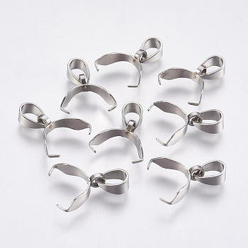 201 Stainless Steel Pinch Bails, Stainless Steel Color, 15.5mm, Hole: 3.5x4.5mm, Pin: 0.6mm, Bail: 11x3mm