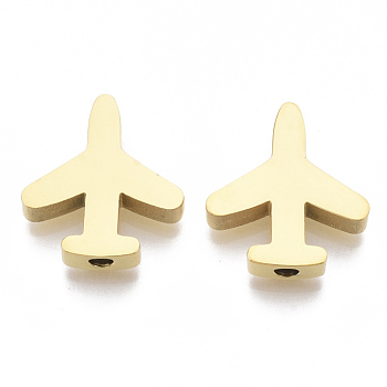 304 Stainless Steel Beads, Airplane, Golden, 15x14x3mm, Hole: 2mm