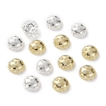 Brass Fancy Bead Caps, Long-Lasting Plated, Multi-Petal Flower, Mixed Color, 6.5x2.5mm, Hole: 1.2mm