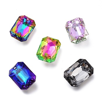 Glass Rhinestone Pendants, Back Plated, Faceted, Octagon Rectangle, Mixed Color, 11.5x8x4.5mm, Hole: 1.4mm