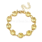 Square Brass Pave Cubic Zirconia Link Chain Bracelets for Women, Rack Plating, Cadmium Free & Lead Free, Long-Lasting Plated, Golden, Champagne Yellow, 5.71 inch(14.5cm)(BJEW-P385-08G-01)