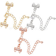 6Pcs 3 Colors Brass Crystal Rhinestone Chain Extender, with Double-strand Clasps and Lobster Claw Clasps, Mixed Color, 86mm, Hole: 1.4mm, 2pcs/color(KK-SC0003-09)