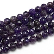 Natural Faceted Amethyst Round Bead Strands, Grade AB, 10mm, Hole: 1mm, about 38pcs/strand, 14.56 inch(G-L172-10mm-02)