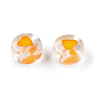 Transparent Acrylic Enamel Beads, Flat Round with Heart, Dark Orange, 7x4mm, Hole: 1.8mm, about 108000~111000pcs/15000g(MACR-N008-60D)
