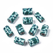 Handmade Polymer Clay Beads, Column with Jewelry Crafts Pattern, Teal, 11x6~7.5mm, Hole: 2~3mm(CLAY-N008-046-13)