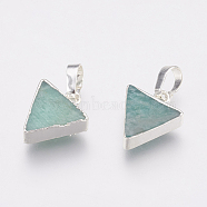 Natural Amazonite Pendants, with Brass Findings, Triangle, Silver Color Plated, 13~15x11~13x4mm, Hole: 4x6mm(KK-G343-16S)
