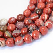 Natural Red Jasper Round Bead Strands, Grade AB, 6~6.5mm, Hole: 1mm, about 63pcs/strand, 15.5 inch(G-E334-6mm-27)