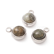 Natural Labradorite Charms, with 304 Stainless Steel Findings, Half Round, Stainless Steel Color, 13.5x10x7.5mm, Hole: 2.5mm(G-K325-01P-04)