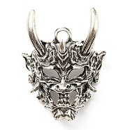 Alloy Pendants, Mask Devil Head, Antique Silver, 37x29x10mm, Hole: 3.5mm(PALLOY-D020-18AS)