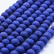 Natural Lava Rock Beads Strands, Dyed, Round, Blue, 8mm, Hole: 1mm, about 47~50pcs/strand, 15.3 inch(39cm)(X-G-F531-8mm-G12)