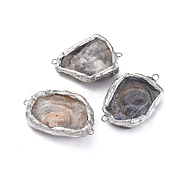 Natural Agate  Links connectors, with Brass Loop, Nuggets, Edge Silver Color Plated, 40~44x28~35x8~10mm, Hole: 2.5mm(G-L547-016S)