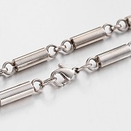 304L Stainless Steel Bar Link Chain Necklaces, with Lobster Claw Clasps, Stainless Steel Color, 24.6 inch(62.5cm), 5mm(NJEW-F101-03)