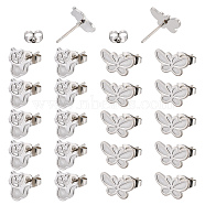 DICOSMETIC 40Pcs 2 Style 304 Stainless Steel Stud Earring Settings for Enamel, with 80Pcs 304 Stainless Steel Ear Nuts, Cat & Butterfly, Stainless Steel Color, 10x8.5mm, Pin: 0.8mm, 20pcs/style(STAS-DC0003-41)