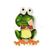 Frog with Bowknot Enamel Pin with Rhinestone, Light Gold Alloy Cartoon Badge for Backpack Clothes, Green, 41.5x30x14mm(JEWB-D011-04KCG)