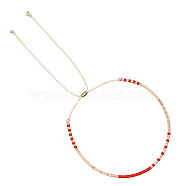 Glass Seed Braided Bead Bracelet, Adjustable Bracelet, Red, No Size(CG0646-15)
