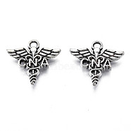 Tibetan Style Alloy CNA Caduceus Medical Symbol Charms, Cadmium Free & Lead Free, Wing with Snake, Antique Silver, 14x15x2mm, Hole: 1.4mm, about 1500pcs/1000g(TIBEP-N008-134)