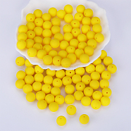 Round Silicone Focal Beads, Chewing Beads For Teethers, DIY Nursing Necklaces Making, Yellow, 15mm, Hole: 2mm(SI-JX0046A-17)