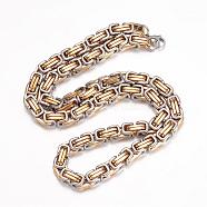 201 Stainless Steel Byzantine Chain Necklaces, with Lobster Claw Clasps, Golden & Stainless Steel Color, 23.62 inch(60cm), 8mm(NJEW-K062-01C2-8mm)
