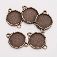 Tibetan Style Alloy Flat Round Cabochon Connector Settings, Cadmium Free & Nickel Free & Lead Free, Antique Bronze, Tray: 14mm, 23x16.5x2mm, Hole: 2mm, about 812pcs/1000g(TIBE-Q038-001C-AB-NR)