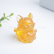 Natural Citrine Fox Display Decorations, Resin Figurine Home Decoration, for Home Feng Shui Ornament, 35x30x40mm(WG88930-04)