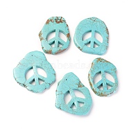 Natural Howlite Big Pendants, Dyed, Nuggets with Peace Sign, Turquoise, 52~55x36~49x5mm, Hole: 1mm(TURQ-L031-026)