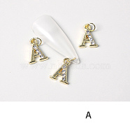 Alloy Rhinestone Cabochons, Nail Art Decoration Accessories, with Jump Ring, Letter, Golden, Letter.A, 11~14x5~12mm(MRMJ-T056-93G-A)