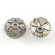 Tibetan Style Alloy Bead Caps, Cadmium Free & Lead Free, Flower, Antique Silver, 14x5mm, Hole: 2mm, about 1110pcs/1000g(TIBEP-R304-054AS-LF)